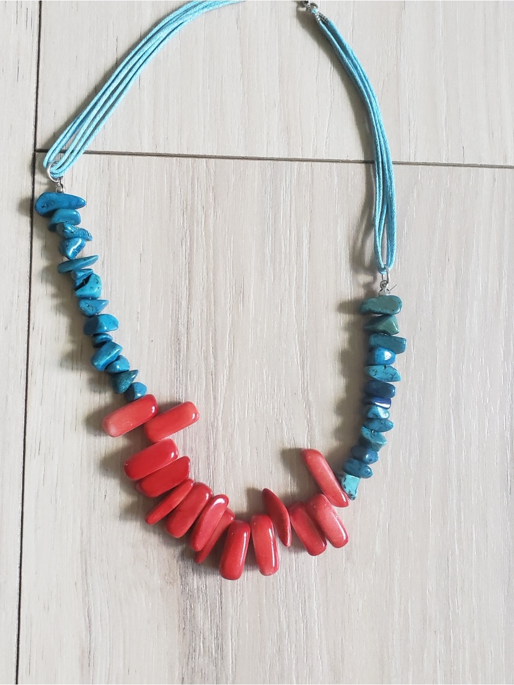 Statement‎ Necklace Womens Turquoise Red Beaded Cord Southwestern Boho Bib